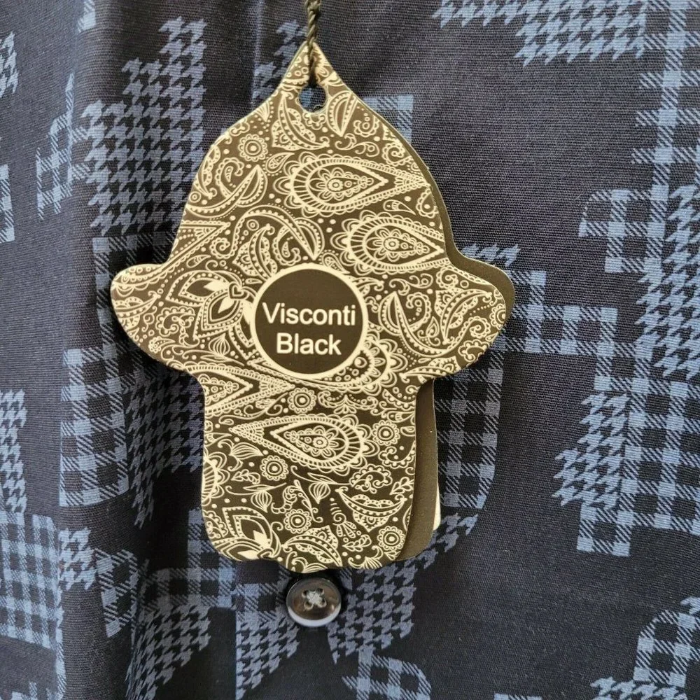 Visconti Black Shirt Men's Sz Small Navy Blue Houndstooth Camouflage Shapes NWT - Picture 4 of 11